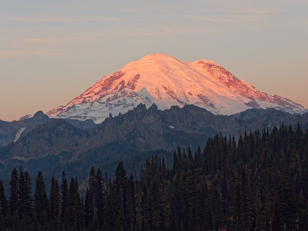 Above: Morning light beginning to hit Rainier
