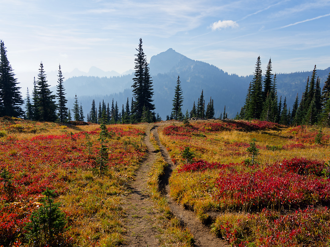 Above: Fall color and some remaining wildfire smoke out to the east.