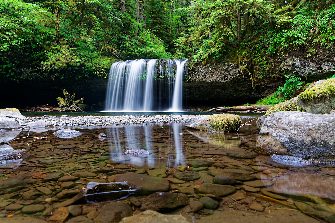 Above: Upper Butte Creek Falls reflected in Butte Creek.