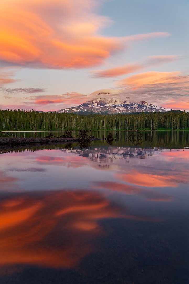 Above: Lenticular Clouds and Adams reflected in Takhlakh Lake.