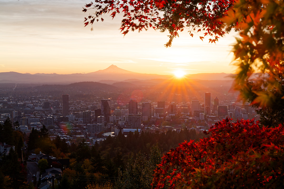 Above: Sun peaking over the Cascades.