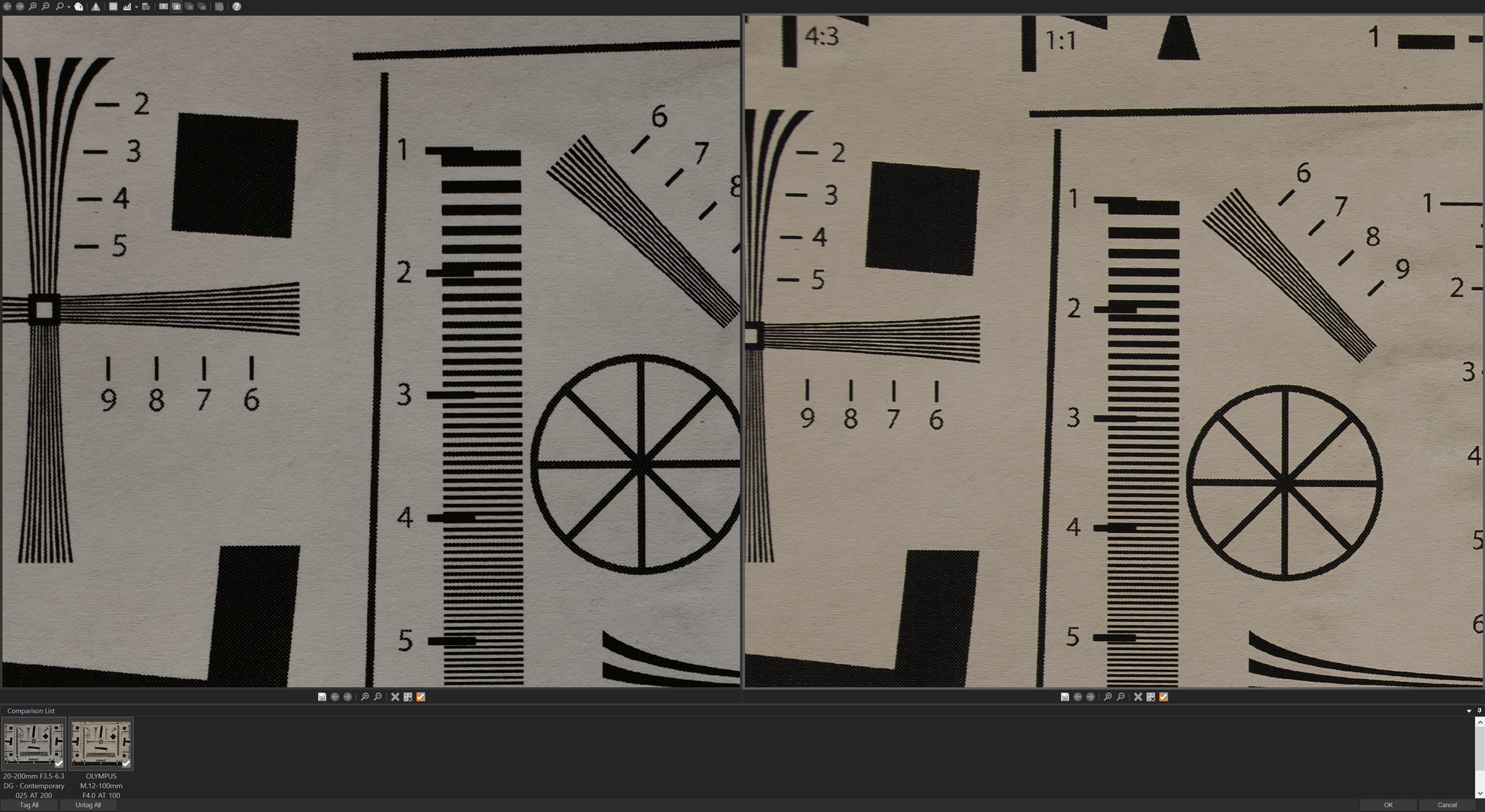 Above: Above: Corners 200mm f/8(Left) and 100mm f/5.6 (Right).