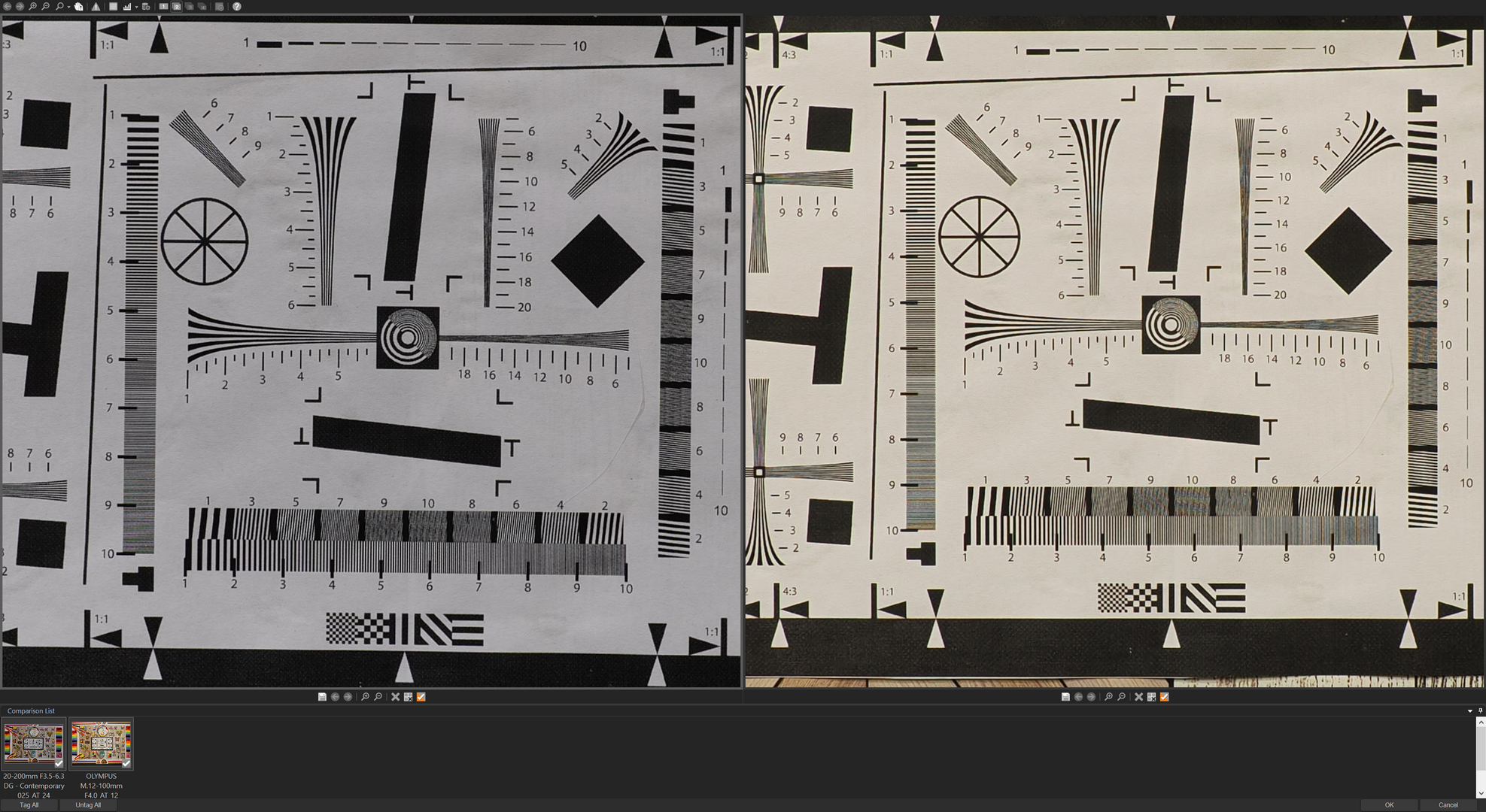 Above: Above: Center 24mm  f/8(Left) and 12mm f/5.6(Right).