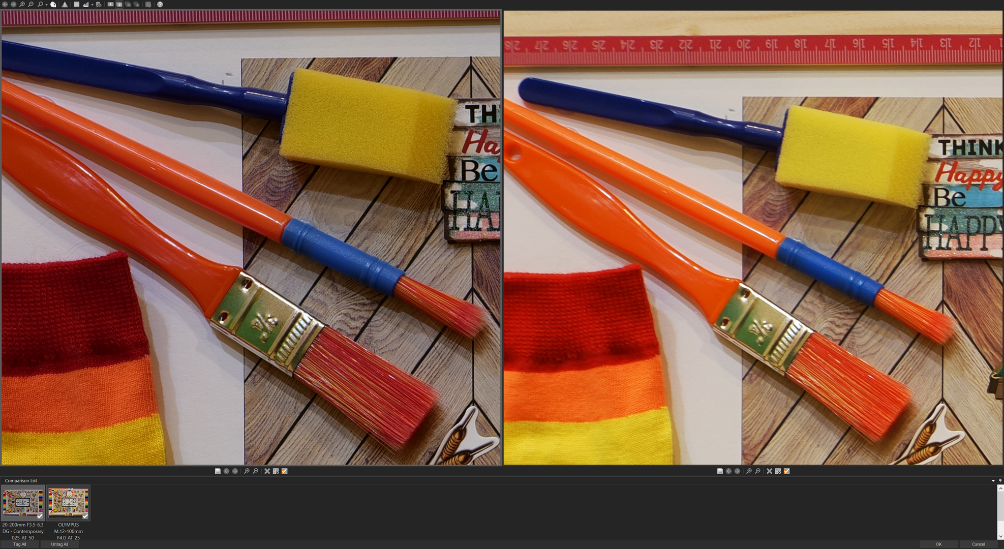 Above: Above: Corners 50mm f/8 (Left) and 25mm f/5.6 (Right).
